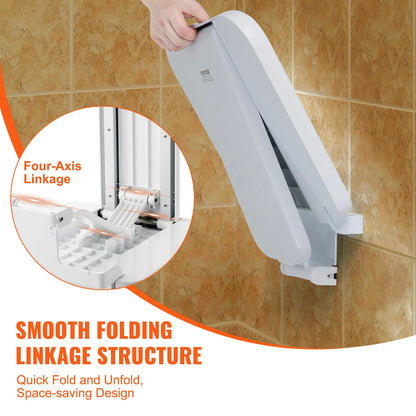 SucceBuy Folding ABS Shower Seat 15.7'' x 16.7'' Unfolded Wall Mounted Fold Up Shower Bench 440 lbs Load Capacity Shower Chair