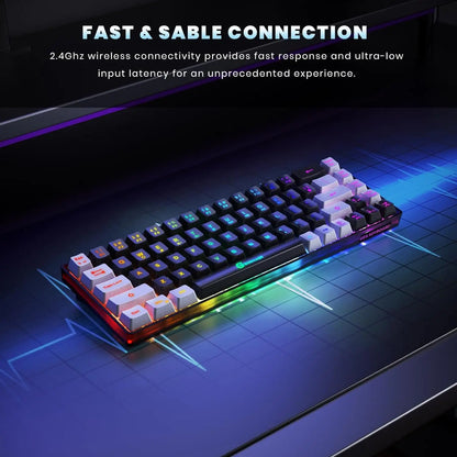 GEODMAER Wireless Gaming Keyboard Rechargeable Backlit Gaming Keyboard 68 Keys Membrane Keyboard for PC English/Spanish Layout