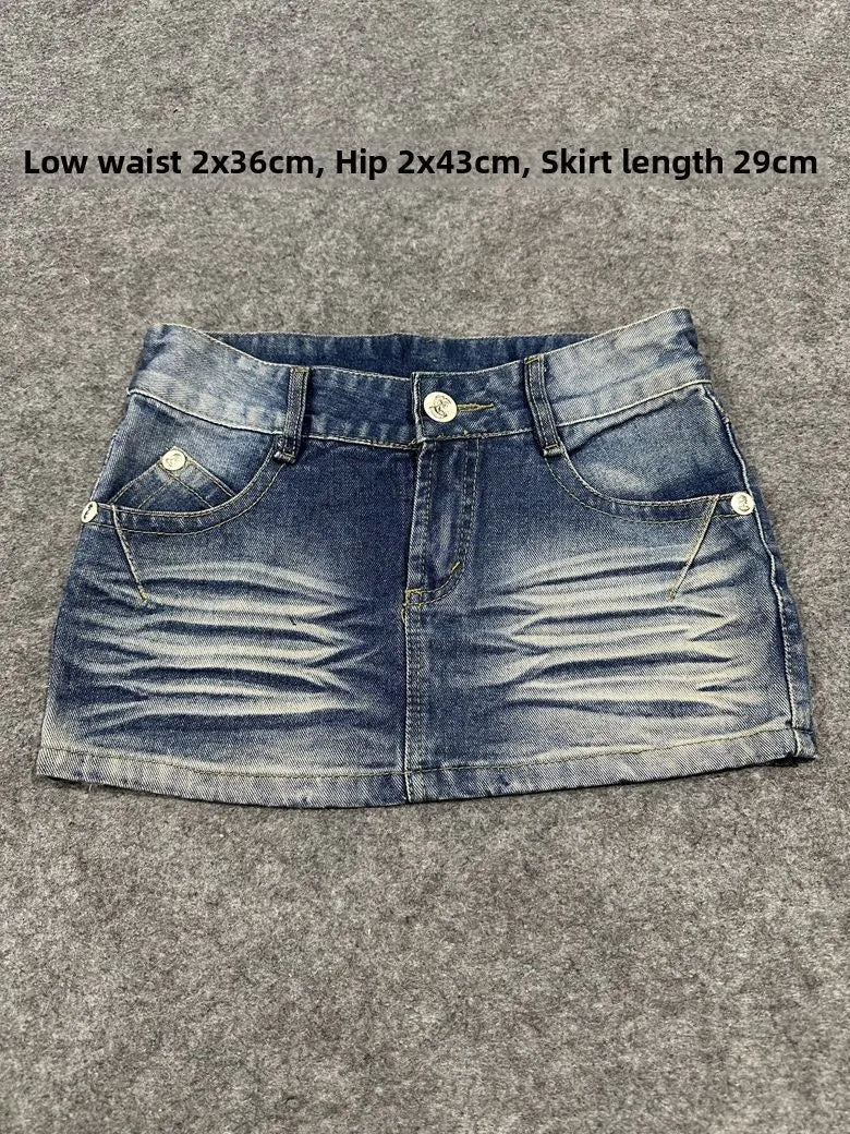 Sexy American Vintage Low Waist Denim  Skirt for Students Z4 Antiquing Y2K Trendy ort Skirt with Handmade Ripped And Fo...