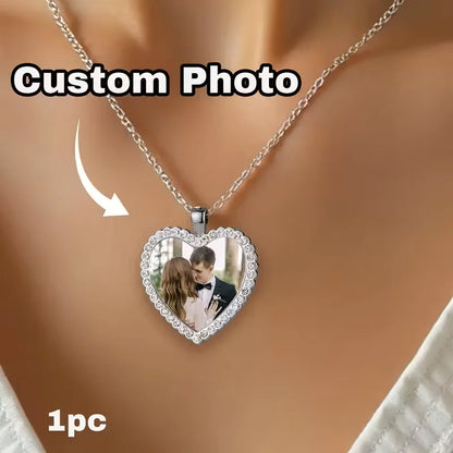 Custom Photo Necklace, Personalised Heart-Shaped Inlay Necklace, Custom Personalised Photo Necklace