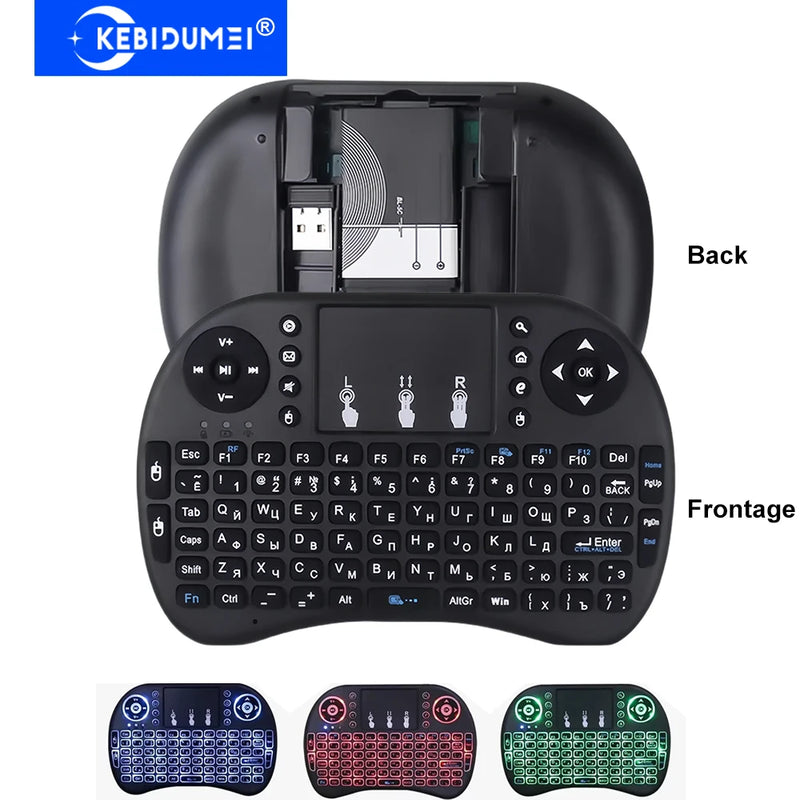 I8 Mini Wireless Keyboard RGB Backlit 2.4GHz Air Mouse English Russian Keyboard with Touchpad Handheld for Android TV BOX