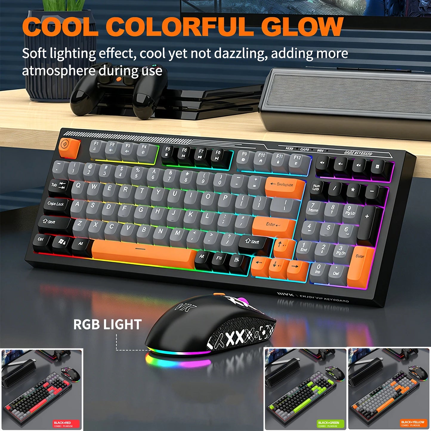 Gaming Keyboard and Mouse Combo Mechanical Feel, Computer and Laptop Backlit Gamer Kit, RGB Wired Keyboard and Mouse With Sticke