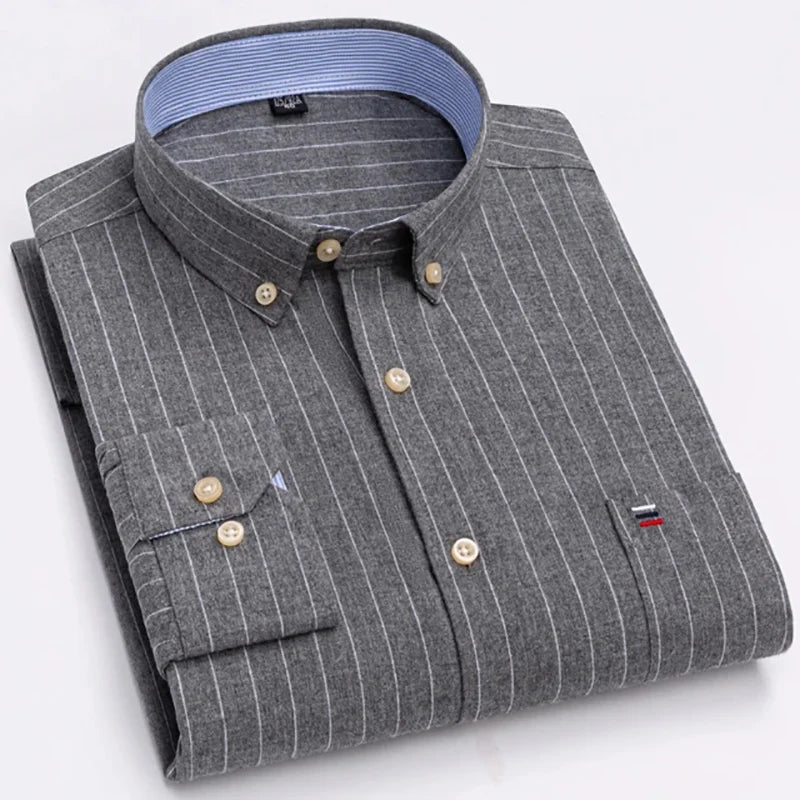 Men's Long Sleeve Oxford Dress Shirt 100% Cotton Plaid Checkered Chest Pocket Button Down Collar Casual Shirts