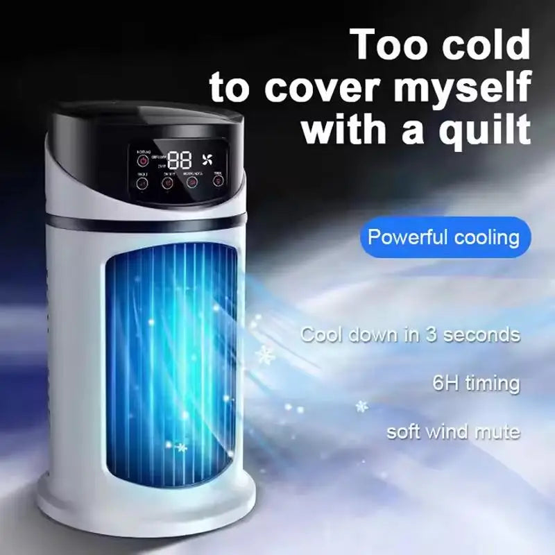 Portable 6-speed electric fan, equipped with air purifier, plastic evaporator humidifier and cooling and heating functions