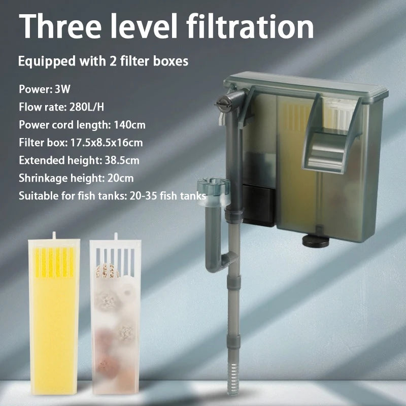 Fish Tank Filters External Aquarium Filter Waterfall Hang on Oxygenate Filter Three-in-one Aquarium Oil Film Removal Machine
