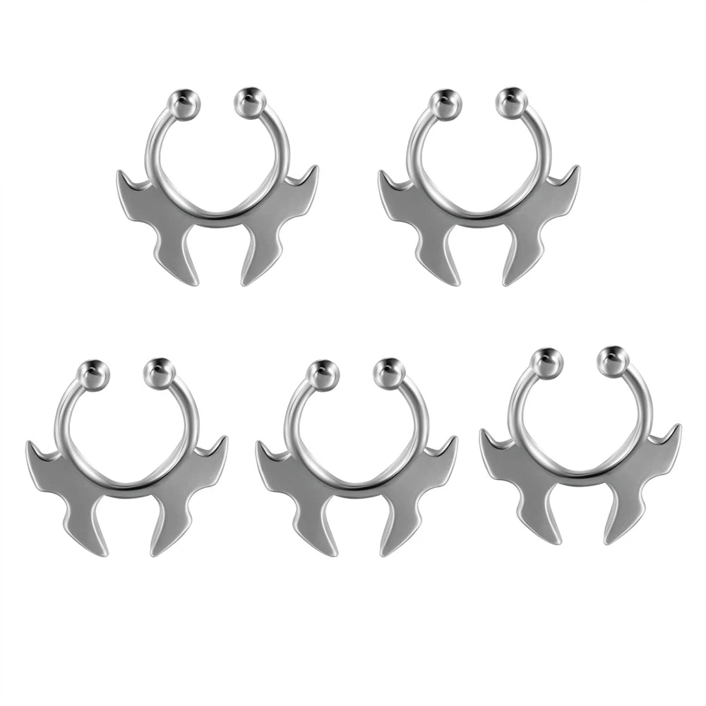 5-1PCS Stainless Steel Non Piercing Nose Clip Cone Bull Punk Unique Fake Nose Septum Ring Non-pierced Body Jewelry Unisex