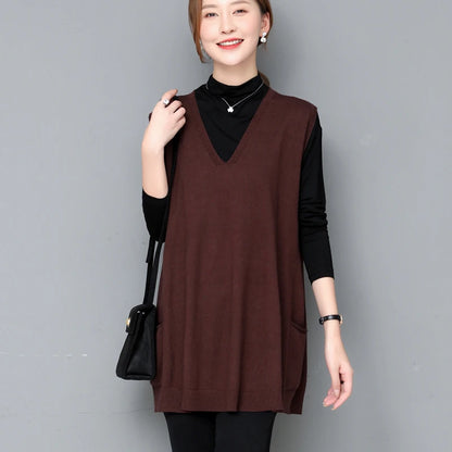 Autumn Winter Loose Svel Knitted Vest Women's Outerwear Faionable Slimming Korean Sle Polyester Fiber V-ne