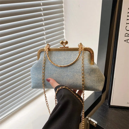 Fashion Polyester Fiber Evening Bags Elegant Chain Shoulder Bag Clutch Handbag Women