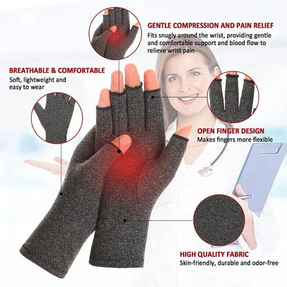 GOMOREON 1 paire de gants pour l'arthrite (femme/homme), syndrome du canal carpien, rhumatismes, tendinites, gants de compression sans doigts pour la main et le pouce