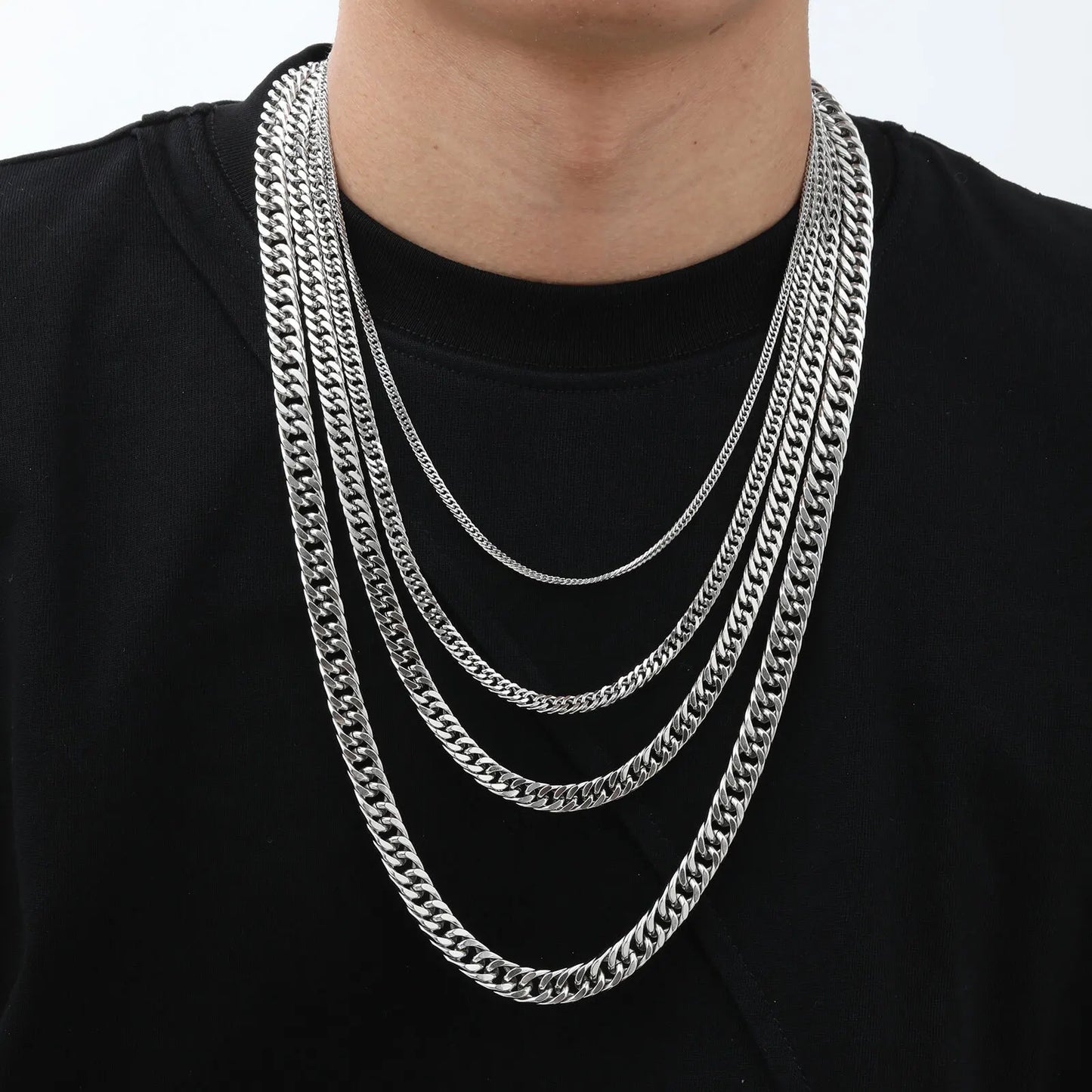 Vnox 3/5/7/9 mm dicke kubanische Ketten für Damen und Herren, schlichte Miami-Panzerketten, wasserdichte Edelstahlkette (Unisex)
