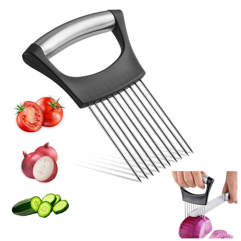 Onion Holder Slicer Cutter - Stainless Steel Vegetable Chopper for Tomato Potato Avocado Eggs Fruit Lemon Meat Kitchen Tool