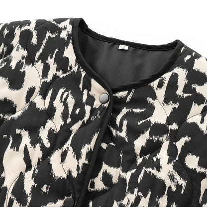 Women Animal Print Quilted Leopard Vintage Woman Jacket Y2K Pocket Ladies Outfit Autumn Winter Girls Chic Clothes 8110/506