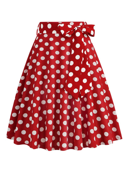Tonval High Waist Polka Dot Belted A-Line Flare Skirt for Women 2025 Spring Summer 50s Clothes Pinup Vintage Swing Skirts