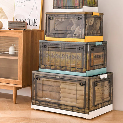 Collapsible Storage Bins With 3 Side Doors Clear Plastic Folding Storage Boxes With Lid Home Office Organization