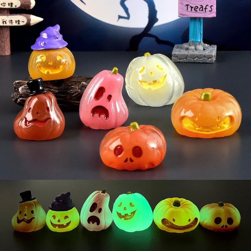 Micro Landscape Luminous Pumpkin Resin Decorative Ornaments Diy Cream Glue Decoration Material Halloween Pumpkin Gift
