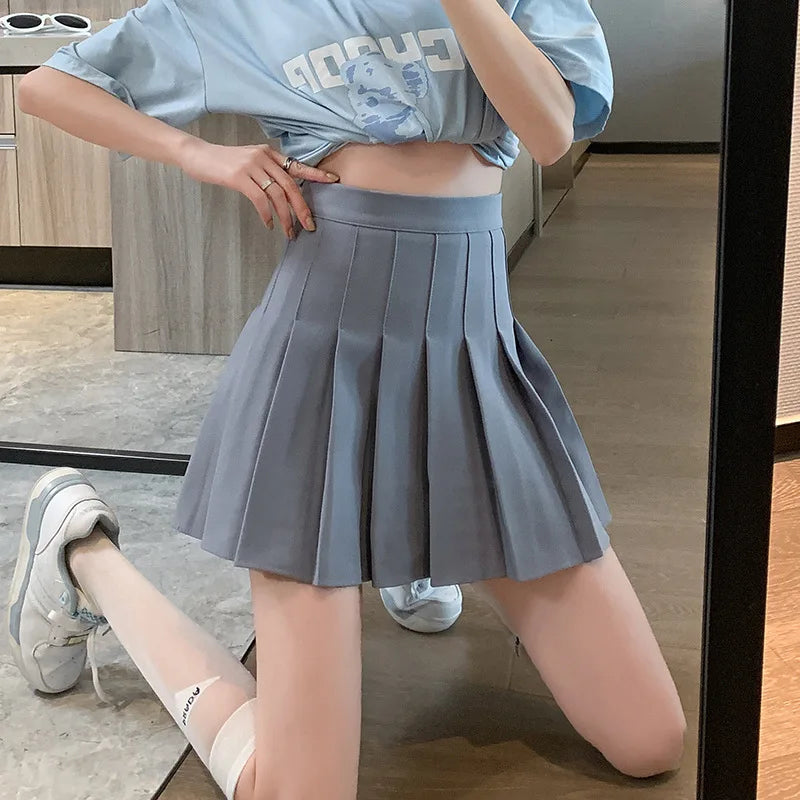 Girls Women High Waisted Pleated Skirt Plain A-line Mini Skirt Skater Tennis School Uniform Skirts Lining Shorts Casual Solid