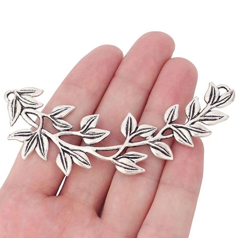5pcs Antique Silver Color Large Tribal Branch Leaf Charms For DIY Fashion Necklace Jewellery Making Findings Accessories
