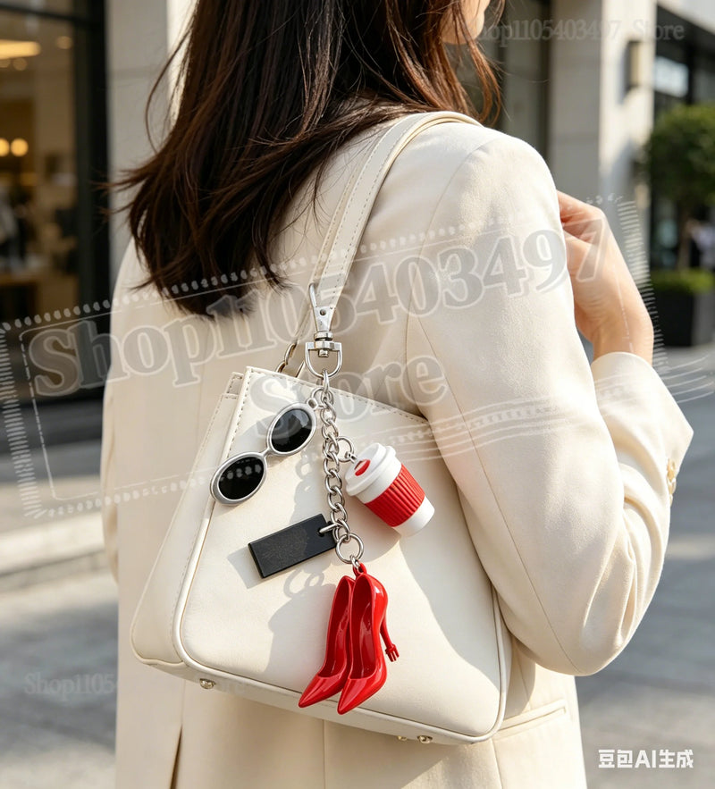 The Devil Wears Pa-Prada-S 2 Movie Keychain with Sunglasses Coffee Cup & High Heels Charms Bag Accessory for Fans