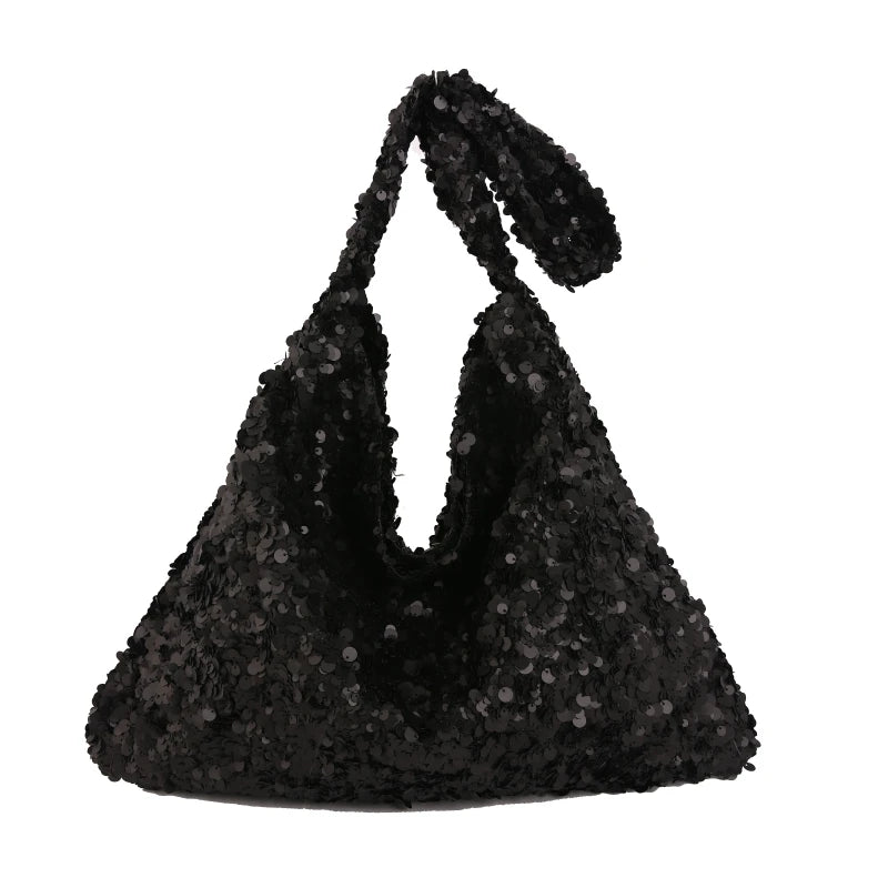 Fashion Sparkly Sequin Sweet Tote Bag for Women Casual Glitter Shopper Shoulder Bag for Party Large Capacity Youth Shiny Handbag