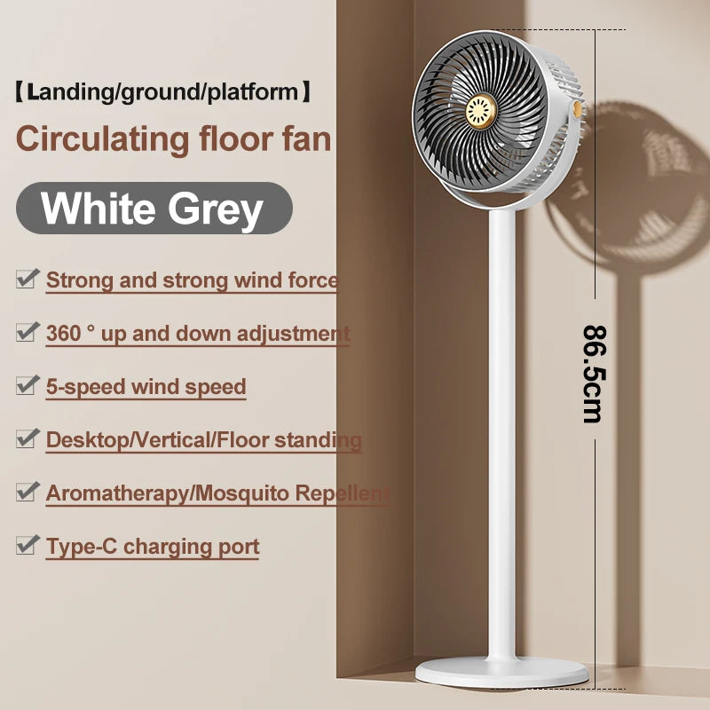 Modern Circulating Floor Fan 4-Height 5-Speed Quiet Adjustable Multi-Angle Desk Cooler for Home Kitchen Office & Camping