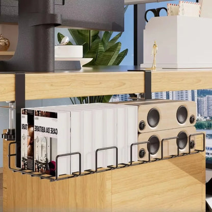 Under Table Storage Racks Removable Hang Management Tray Home Office Desk Wire Organizer Adjustable Kitchen Storage Accessories