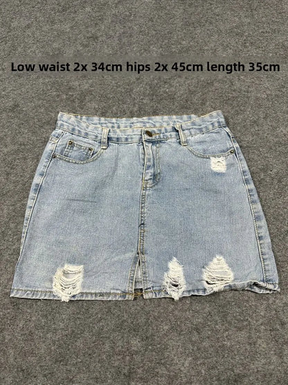 Sexy American Vintage Low Waist Denim  Skirt for Students Z4 Antiquing Y2K Trendy ort Skirt with Handmade Ripped And Fo...