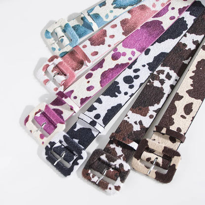 Y2K young girl versatile imitation horse-haired cow pattern belt cross-border wide brown fur buckle spot women's belt
