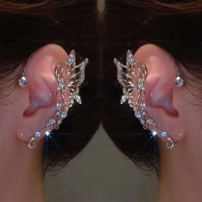 Korean Fashion Butterfly Elf Ear Hanging Earrings For Women Jewelry 2026 Trending New Luxury Ear Cuff Without Hole Fake Earrings