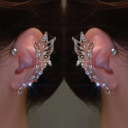 Korean Fashion Butterfly Elf Ear Hanging Earrings For Women Jewelry 2026 Trending New Luxury Ear Cuff Without Hole Fake Earrings