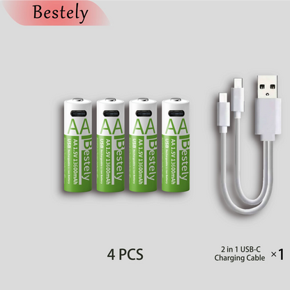 New 1.5V AA 13600mAh Rechargeable Lithium Battery Fast Charging Li-ion Akku High Capacity Batteries with USB-C Cables for Free