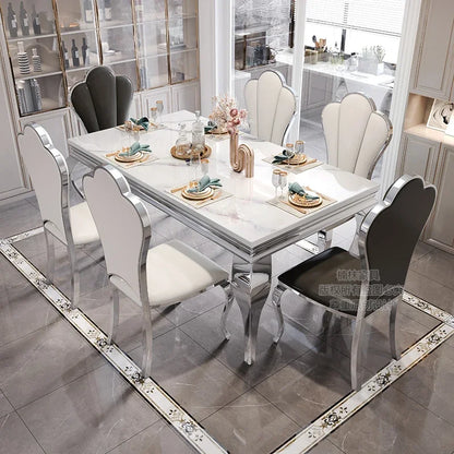 Marble Luxury Dining Table Unique Gold Individual White Italian Dining Table Rectangular Design Mesa Comedor Home Furniture