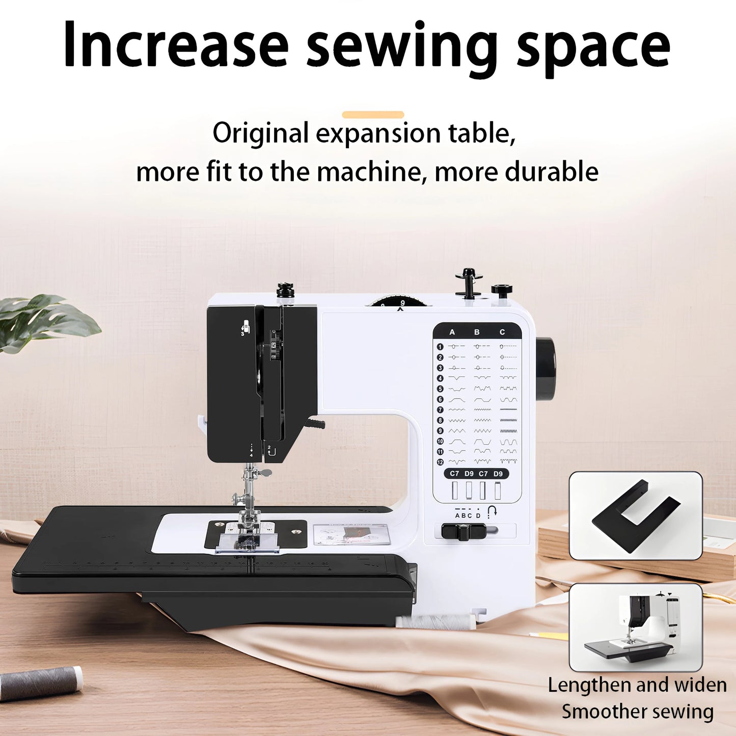 Multi-function Electric Sewing Machine with Extension Table, Foot Pedal, Complete Sewing Supplies Set for Home DIY Projects