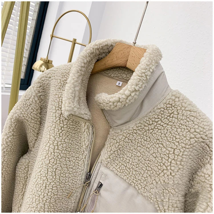 Women Lamb Wool Coats Jackets Stand Collar Zipper Coat Thick Warm Y2k Streetwear Jacket Work Outerwear Autumn Winter 2025