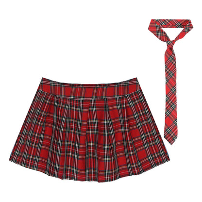 Women Japanese Schoolgirls Role Play Uniforms Zipper Plaid Pleated Mini Skirt Necktie Set Sexy Schoolgirls Skirt Cosplay Costume