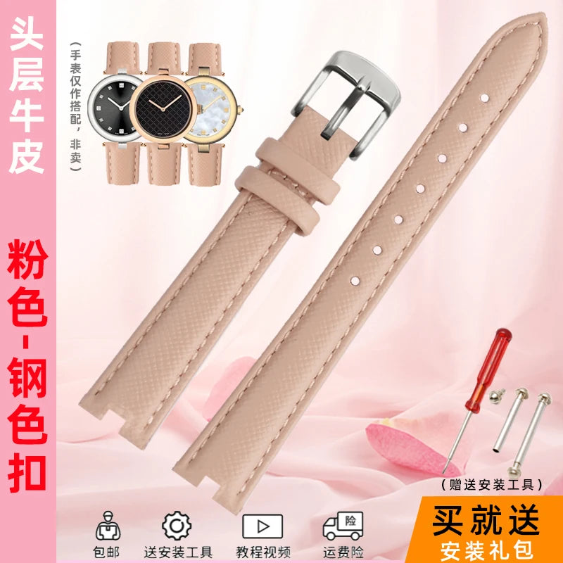 High Quality Notched Watch Strap for Gucci YA141401 YA141505  YA1414 YA1415 GC Women's Watch Leather Watchband 12x5mm 14x5mm