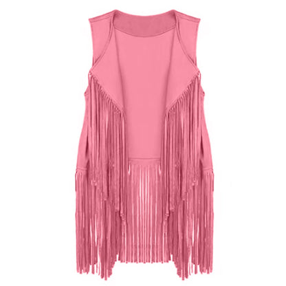 Fringe Vest Women Leather Suede Vest Tassels Vintage Western Country Cowgirl Vest Cardigan Waistcoat Jacket