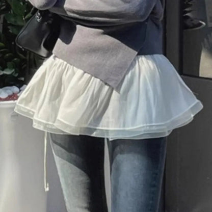 Matakawa Y2k Sweet Mini Skirts All Seasons Korean Fashion Lace Up A-line Faldas Mujer Solid High Waist Basics Sexy Women Skirt