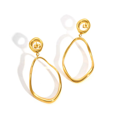 Geometric Irregular Lines Oval Drop Earrings, Minimalist Stainless Steel 18K Gold Plated Earrings,Trendy Party Jewelry for Women