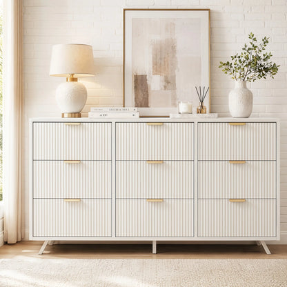 9-Drawer Wide Modern Cabinet Suitable for Dressing Table with Wood & Painted Painted Doors, Ample Storage Dresser for, Bedroom