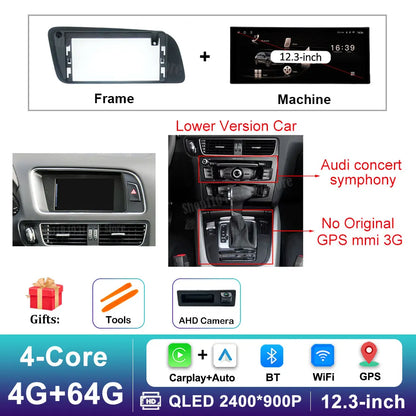 12.3 inch GPS Navigation Wireless Carplay Android 16 for Audi Q5 2009 - 2017 BT Car Multimedia Video Radio Player 4G Auto Tools
