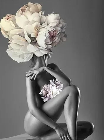 Canvas Painting Wall Art Women and Flowers Abstract Print the Girl with Flowers on Her Head Surrealism Imagine Poster Room Decor