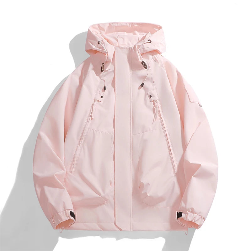 Pink Outdoor Camping Jacket Women's Autumn Loose-fit Hooded Jackets Elegant Long Sleeve Fashionable Harajuku Bf Windbreaker Coat