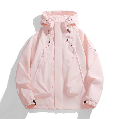 Pink Outdoor Camping Jacket Women's Autumn Loose-fit Hooded Jackets Elegant Long Sleeve Fashionable Harajuku Bf Windbreaker Coat