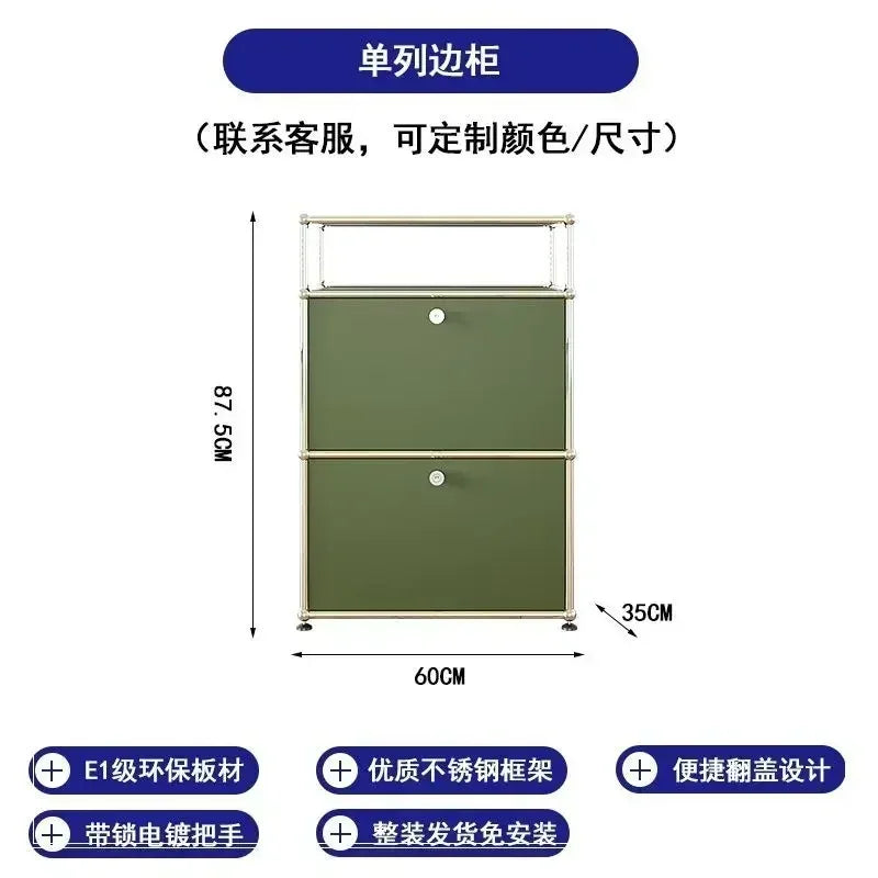 Living Room Sideboard Storage Cabinets Modular Combination Metal Frame for Office Drawers Large Storage Customizable Olive Green
