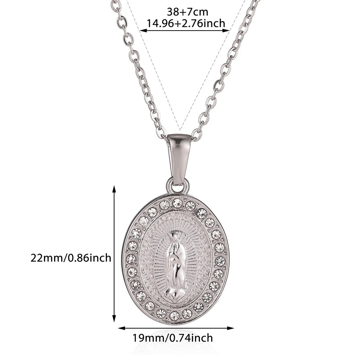 Virgin Mary Pendant With Diamonds Necklace For Women Gold Color Medal Charm Stainless Steel Religious Punk Jewelry Easter Gift