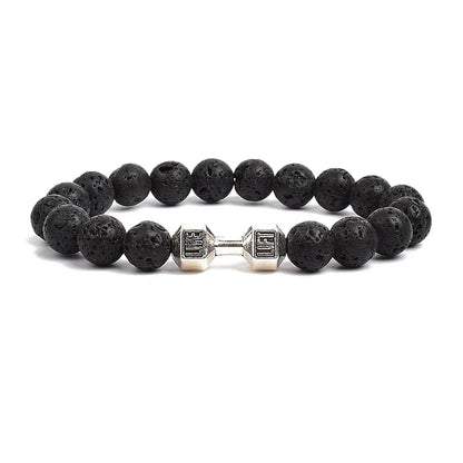 Dumbbells For Men Beads Bracelet Natural Black Volcanic Lava Stone Energy Barbell Fashion Bracelets Bangles Handmade Jewelry