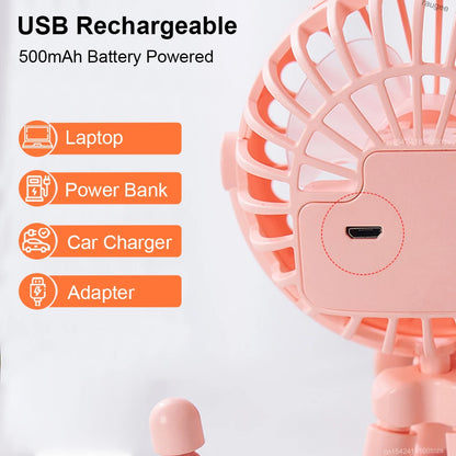 Portable Fan Mini Clip Fan Stroller Fan 360° Rotate Flexible Tripod USB Rechargeable Battery Fan for Car Seat Bike Treadmill