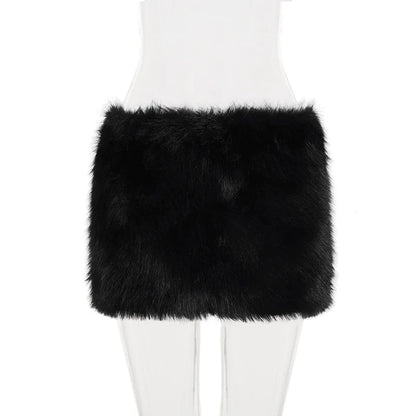 2025 Fall Winter Women Fashion Faux Fur Bodycon Mini Skirts All Matching Basic Casual Streetwear Bottoms Furry Skirt Clubwear