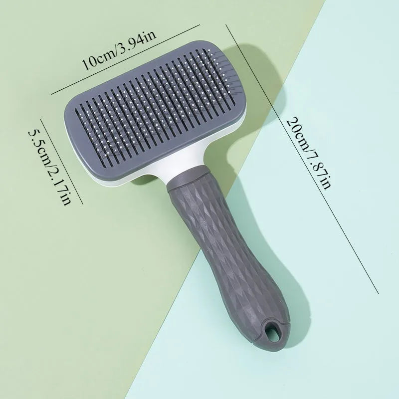 Dual-Use Dog Cat Grooming Brush 20×10×5.5cm, Self-Cleaning Slicker Comb with Round-Tip Bent Needles, Ergonomic Handle for Pet Ha