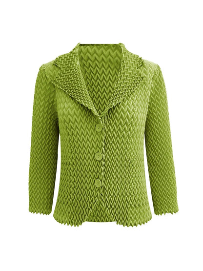 High-end Miyake Solid Color Jacket Wave Pleated Suit Collar Casual Versatile Long-sleeved Short Jacket Female 2024 Autumn New